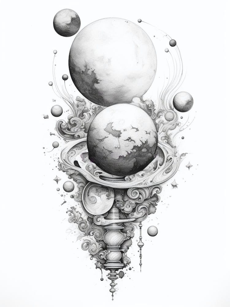 Black And White Celestial Line Art 2
