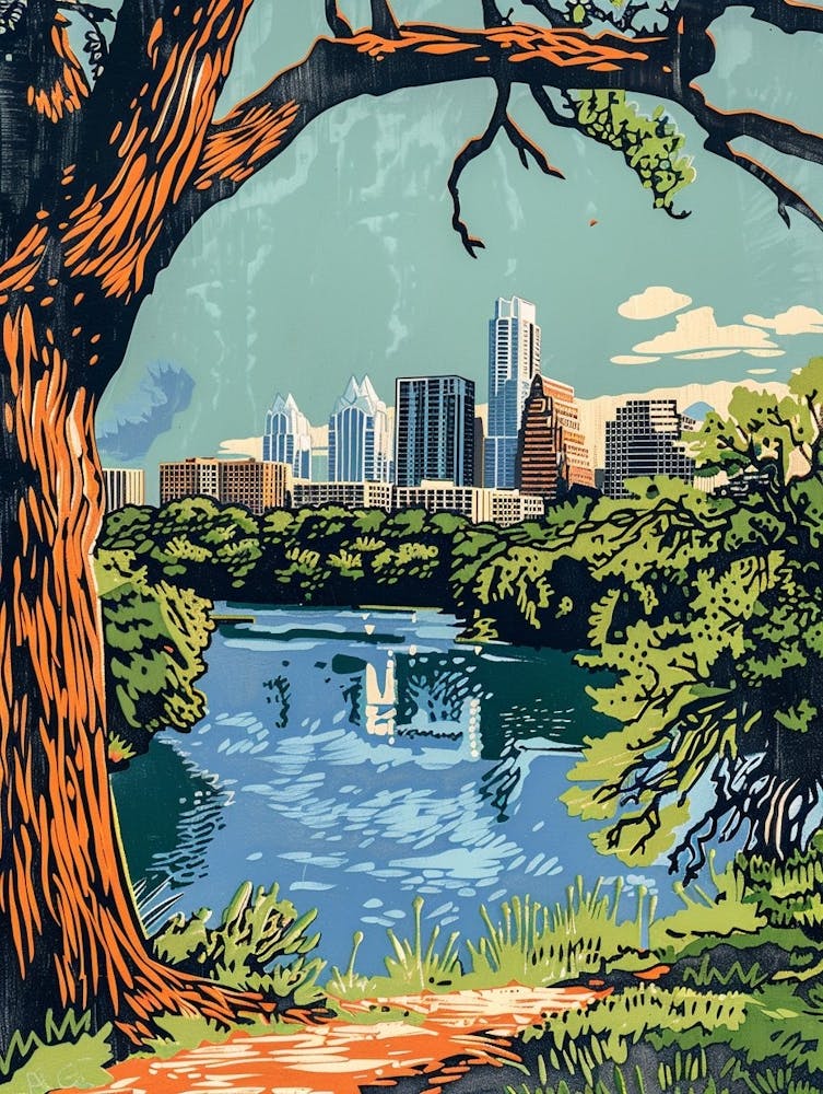 Zilker Metropolitan Park Austin Texas Gravure colorée 2