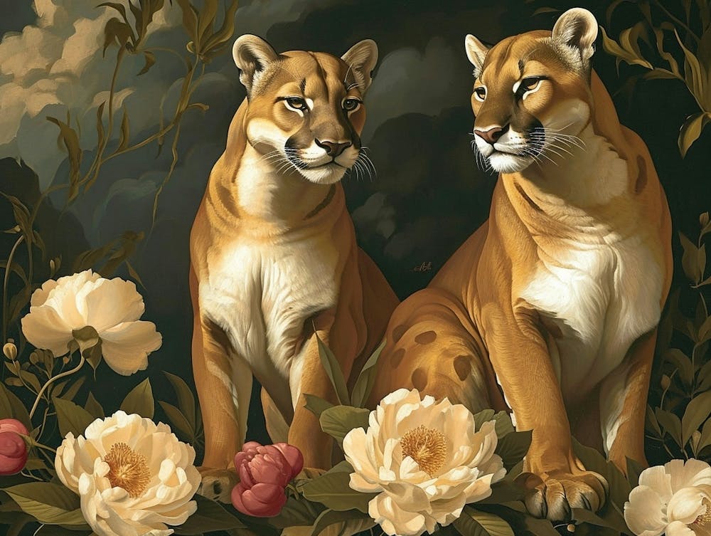 Floral Animal Illustration Mountain Lion 7