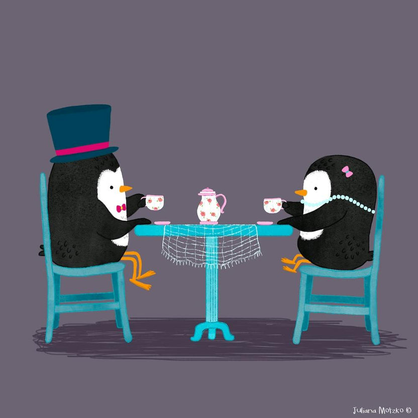 Couple Of Penguins Drinking Tea