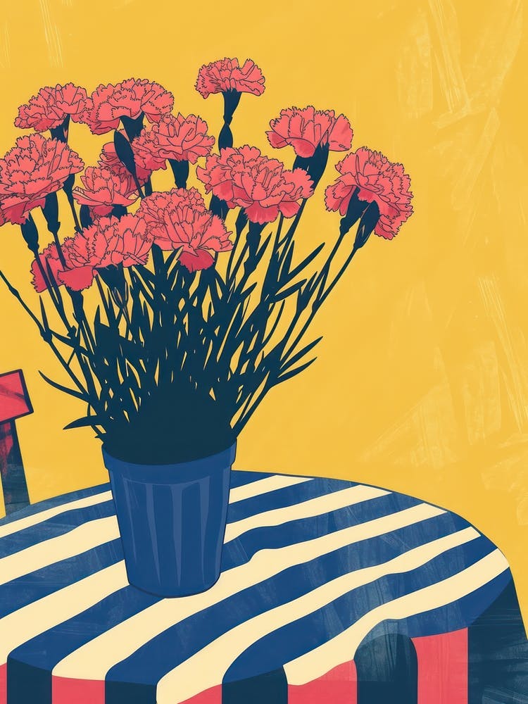Carnation Flowers On A Table   Contemporary Illustration 1