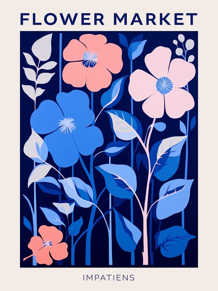 Blue Flower Market Poster Impatiens 1
