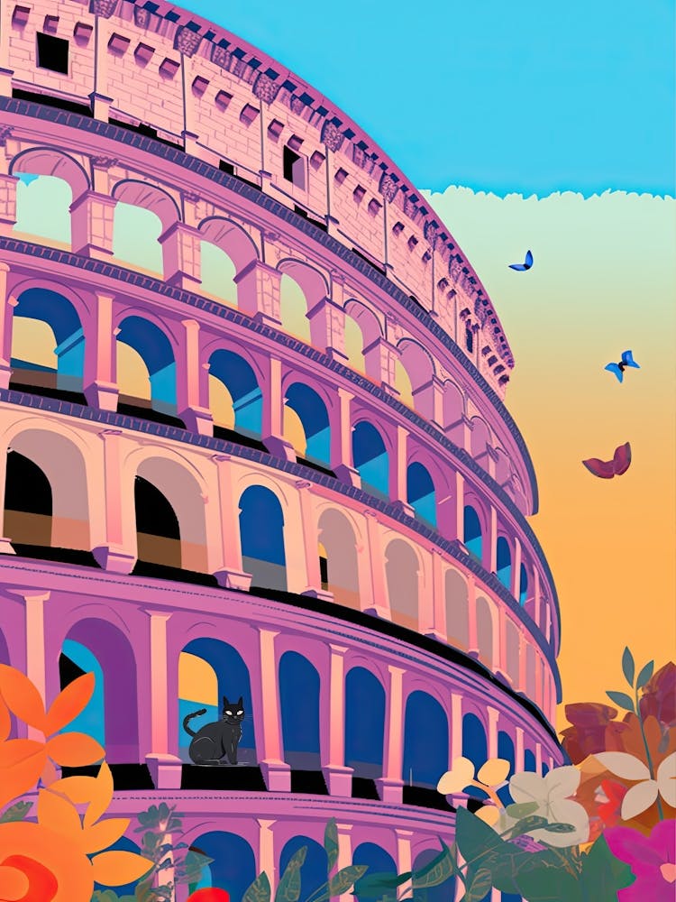 Black Cat In The Colloseum, Rome, Italy