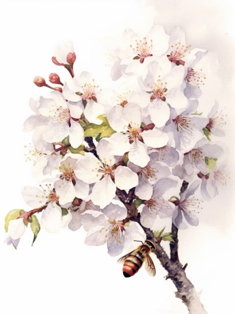 Beehive With Cherry Blossom Watercolour Illustration 3