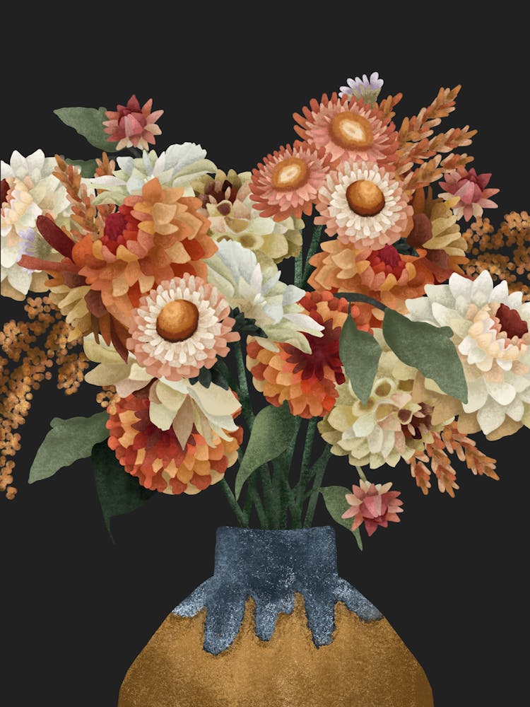 Autumn Dahlia Flowers In A Ceramic Vase