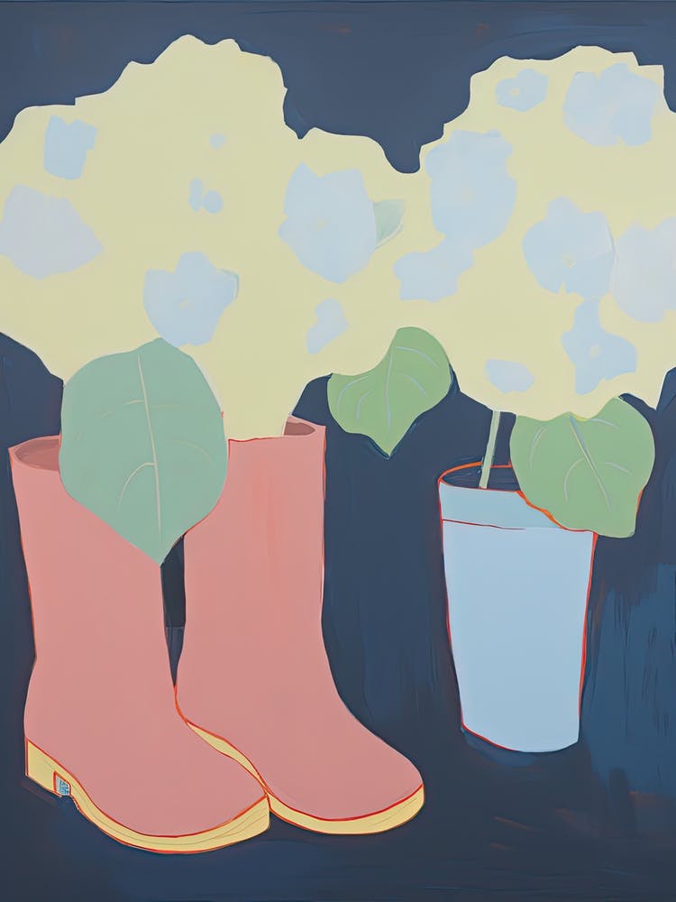 A Painting Of Cowboy Boots With White Flowers, Pop Art Style 11