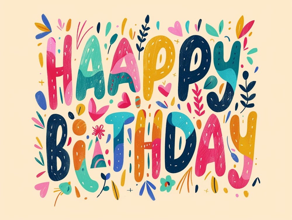 Happy Birthday Illustration That Showcases A Distinct Personal Design Style, Focusing Solely On The Typography
