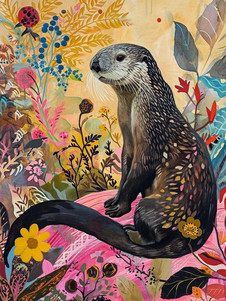 Floral Animal Painting Sea Otter 2