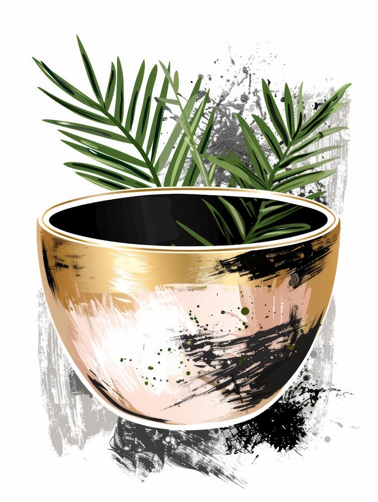 Gold Bowl With Palm Leaves