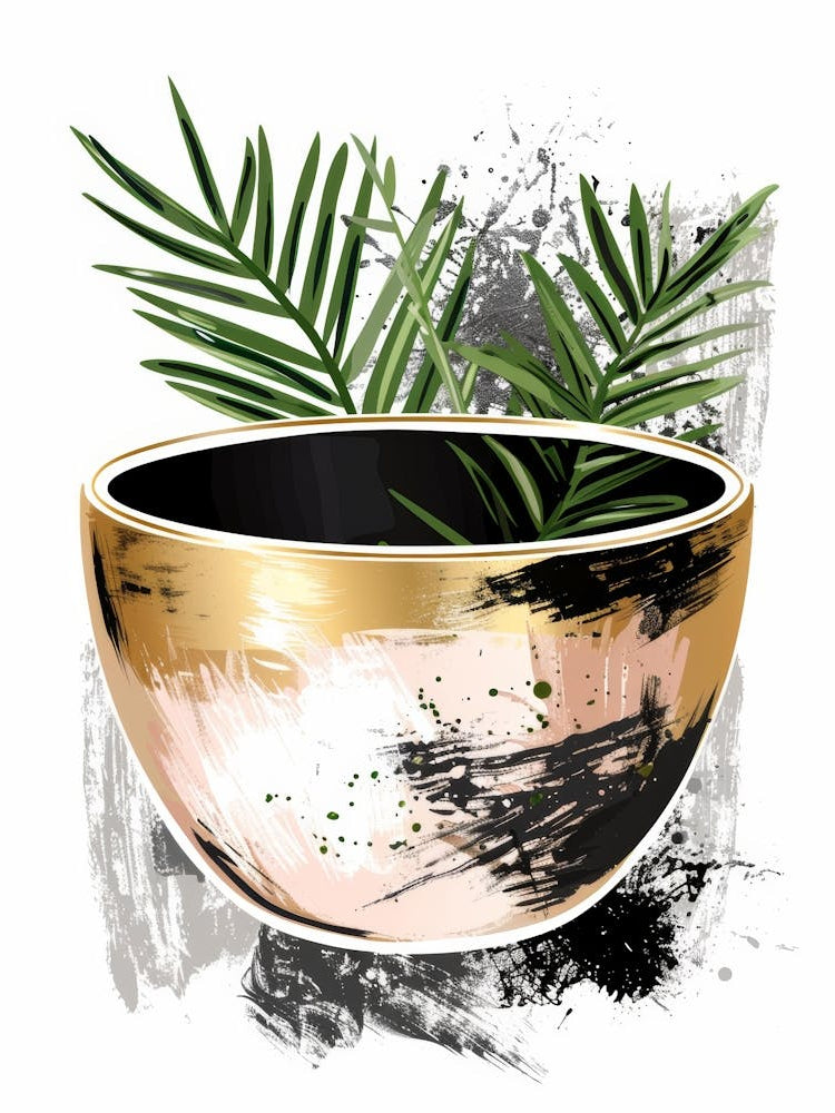 Gold Bowl With Palm Leaves
