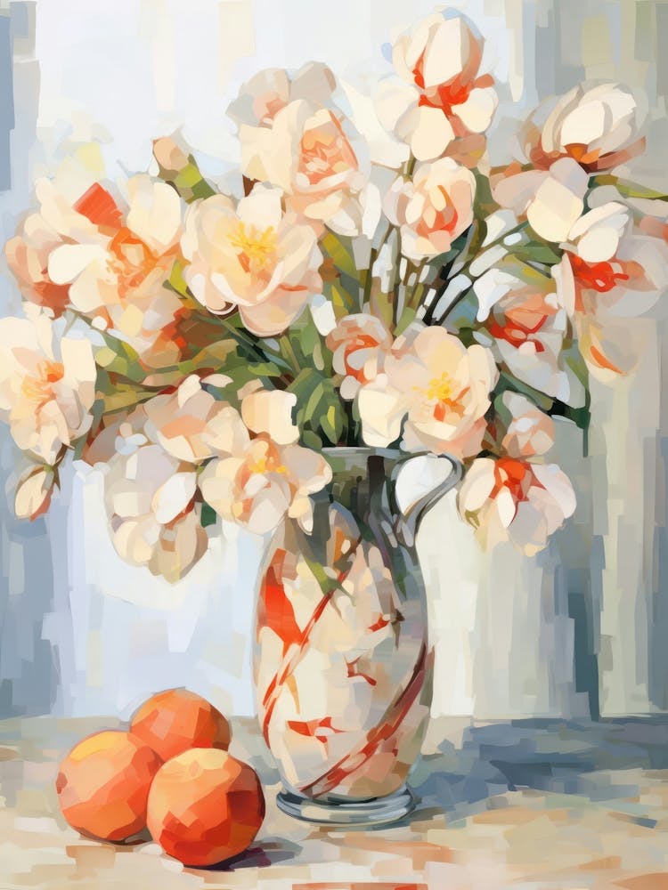 Freesia Flower And Peaches Still Life Painting 4 Dreamy