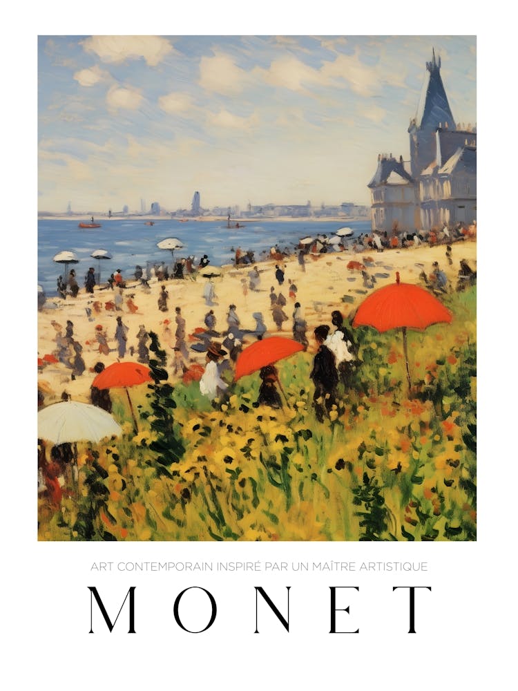 Art Poster Echoing Monet Style Painting, Monet At The Beach