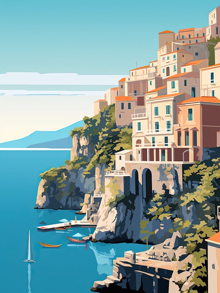 Amalfi Coast, Italy, Flat Illustration 3