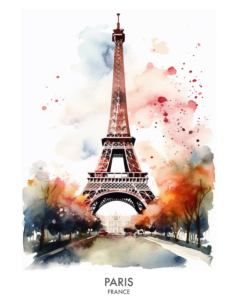 Paris France Watercolour Travel Poster 2
