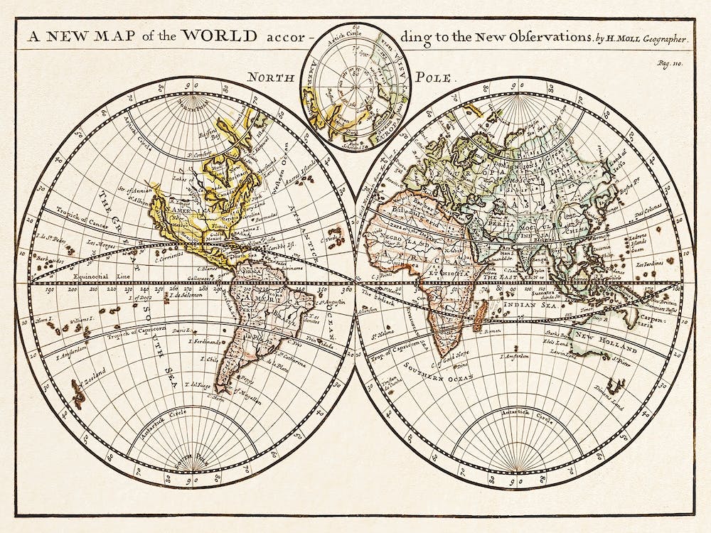 A New Map Of The World According To The New Observations (1732)