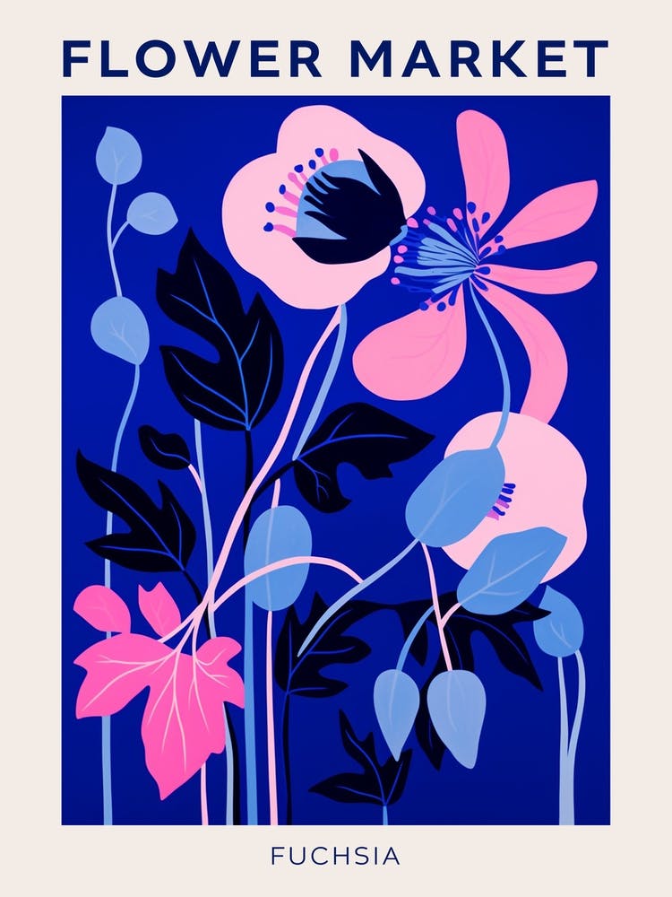 Blue Flower Market Poster Fuchsia 1