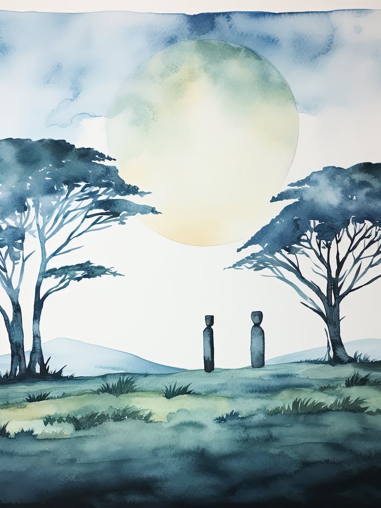 Watercolour Of Anakena Beach   Easter Island Chile 0