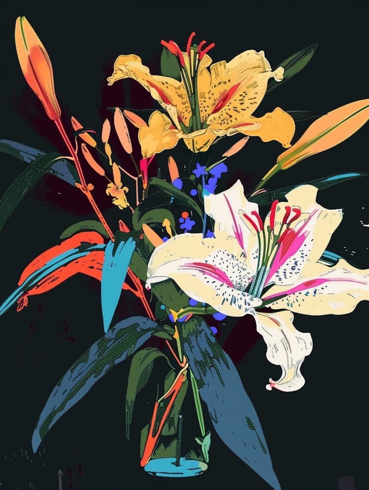 Neon Flowers On Black Bouquet 7