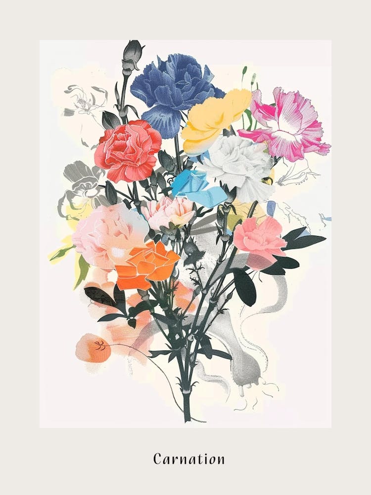 Carnation 4 Collage Flower Bouquet Poster