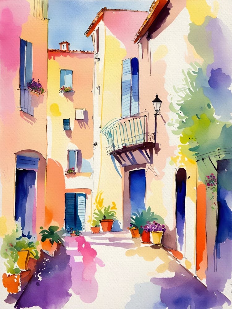 Watercolor Of A Street In France