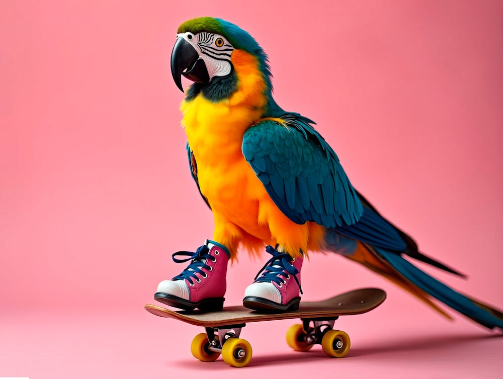 A Parrot Doing A Cool Trick On A Skateboard 1