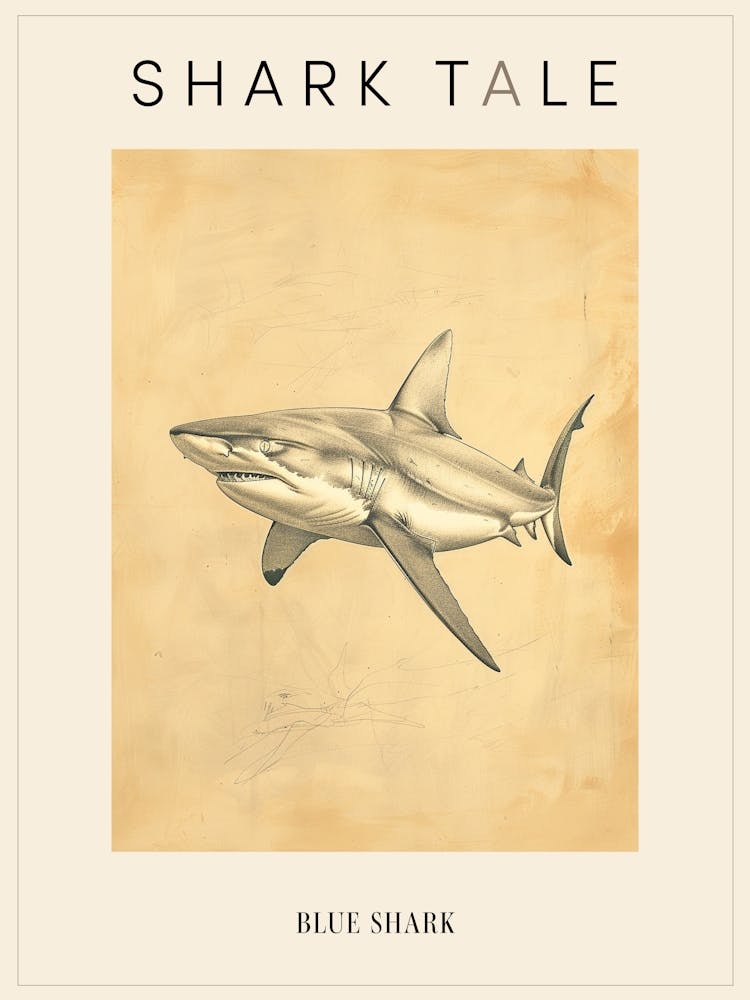 Blue Shark Vintage Illustration 4 Poster