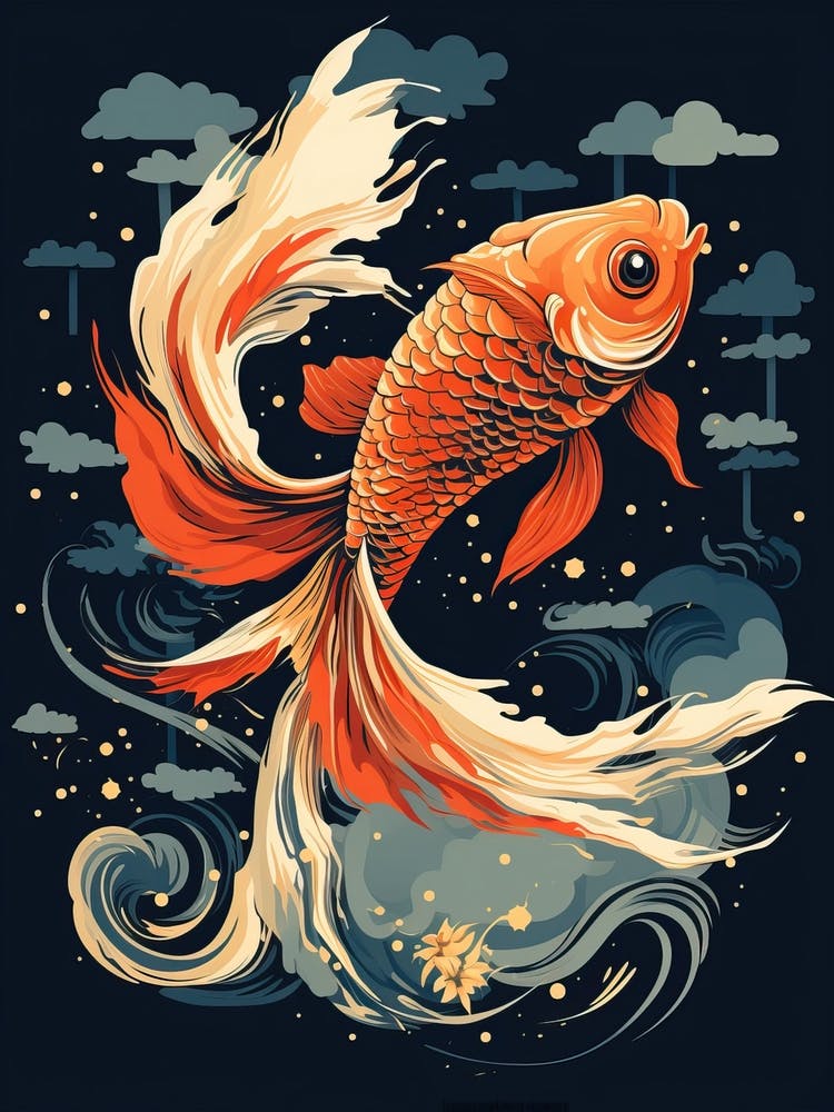 Goldfisch Tierzeichnung im Ukiyo-e-Stil 4