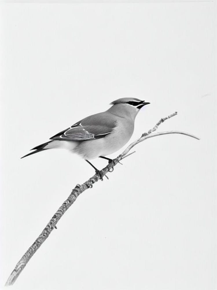 Cedar Waxwing B&W Pencil Drawing 2 Bird