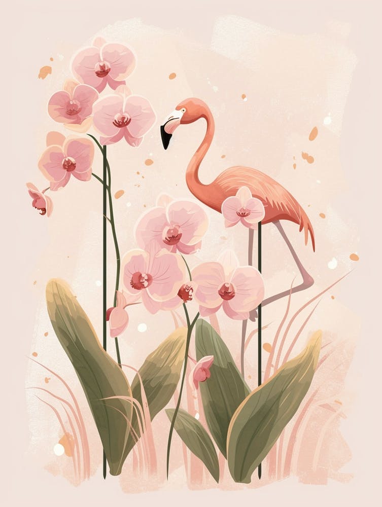 Chilean Flamingo Orchids Minimalist Illustration 1