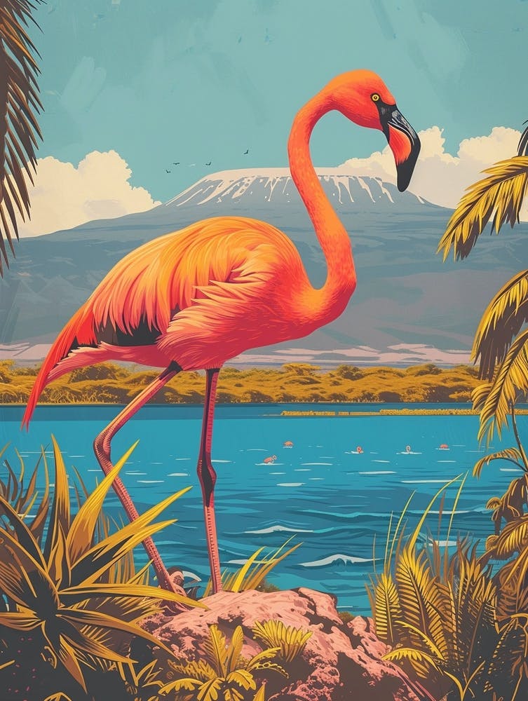 Greater Flamingo Lake Natron Tanzania Tropical Illustration 2