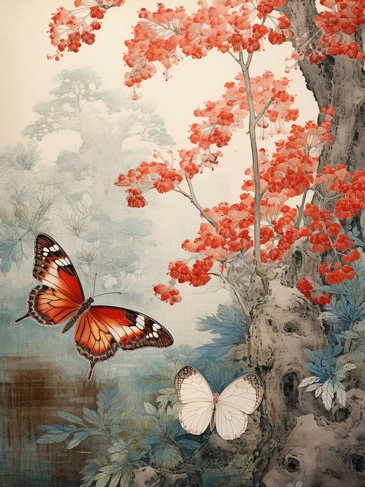 Warm Butterfly Japanese Style Painting 1