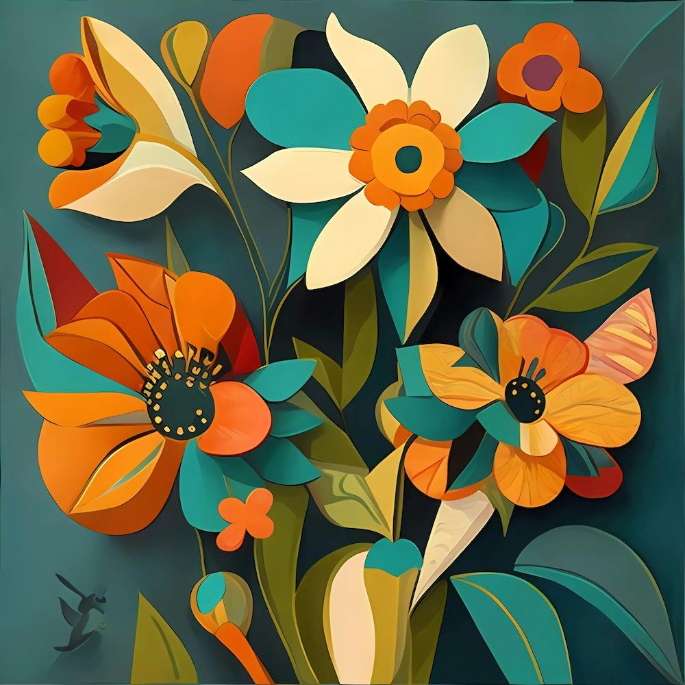 Vase of flowers in cubism style