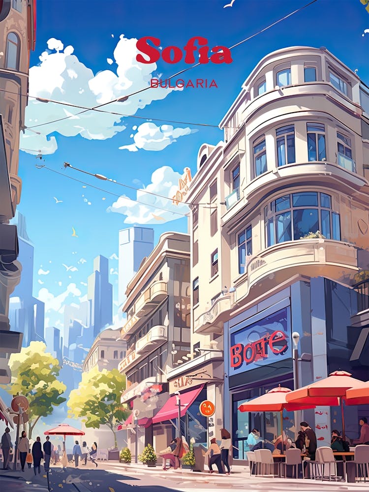 Sofia Bulgaria Summer Travel Art Illustration