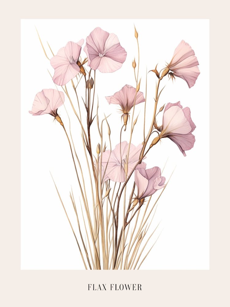 Floral Illustration Flax Flower 2 Poster