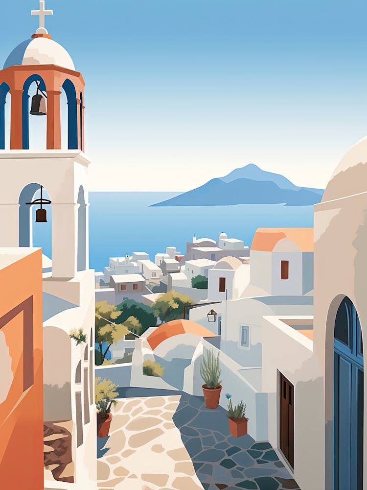 Santorini, Greece, Graphic Illustration 1