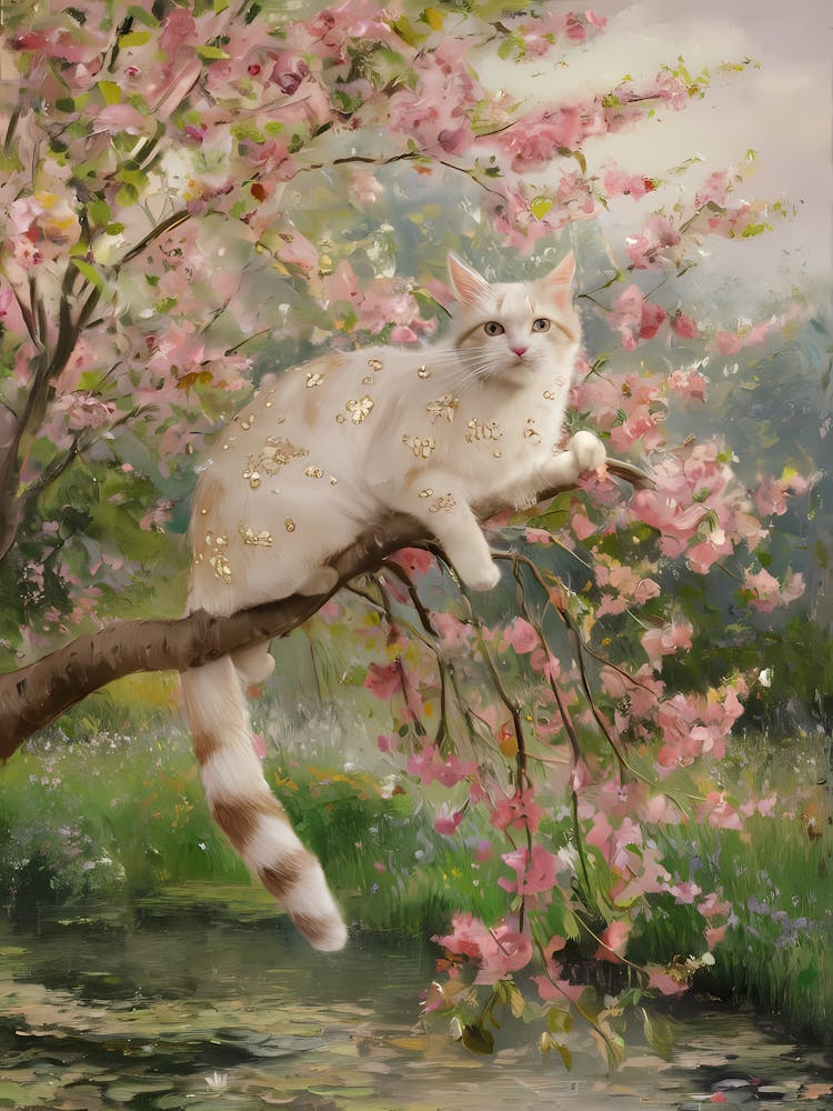 Cat In Cherry Blossoms 1