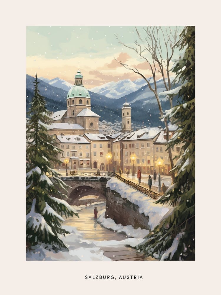Vintage Winter Poster Salzburg Austria 3