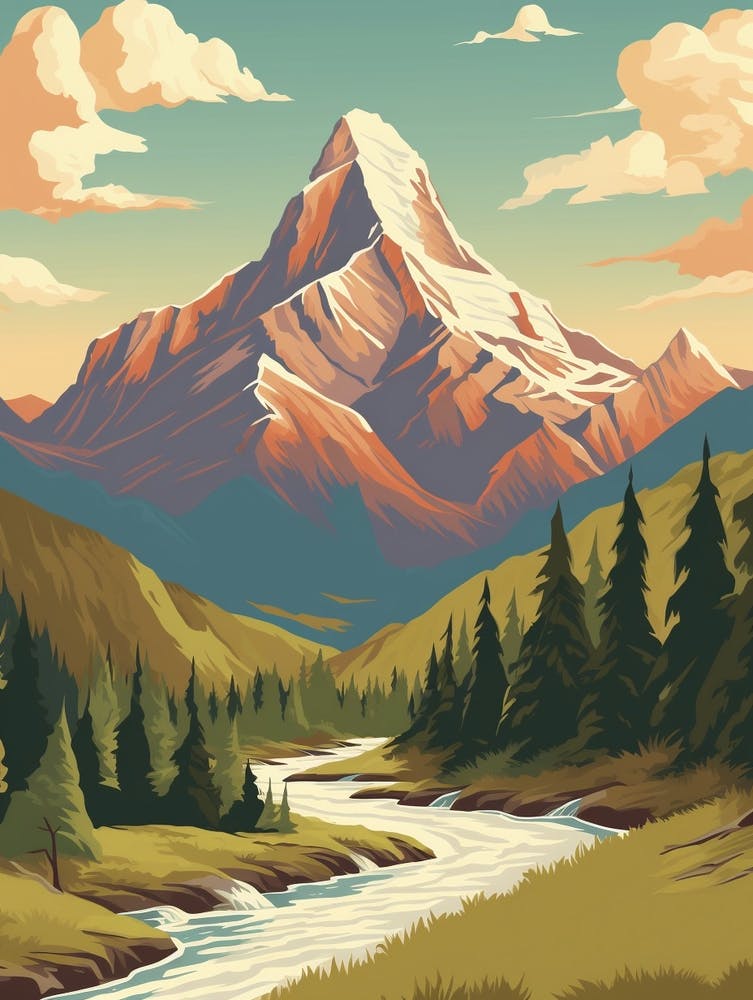 Mount Robson Provincial Park Canada 1 Vintage Travel Illustration