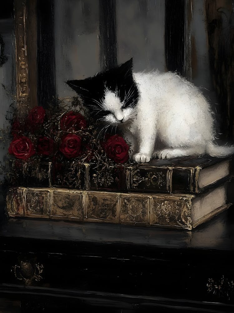 Dark Gothic Cat With Roses