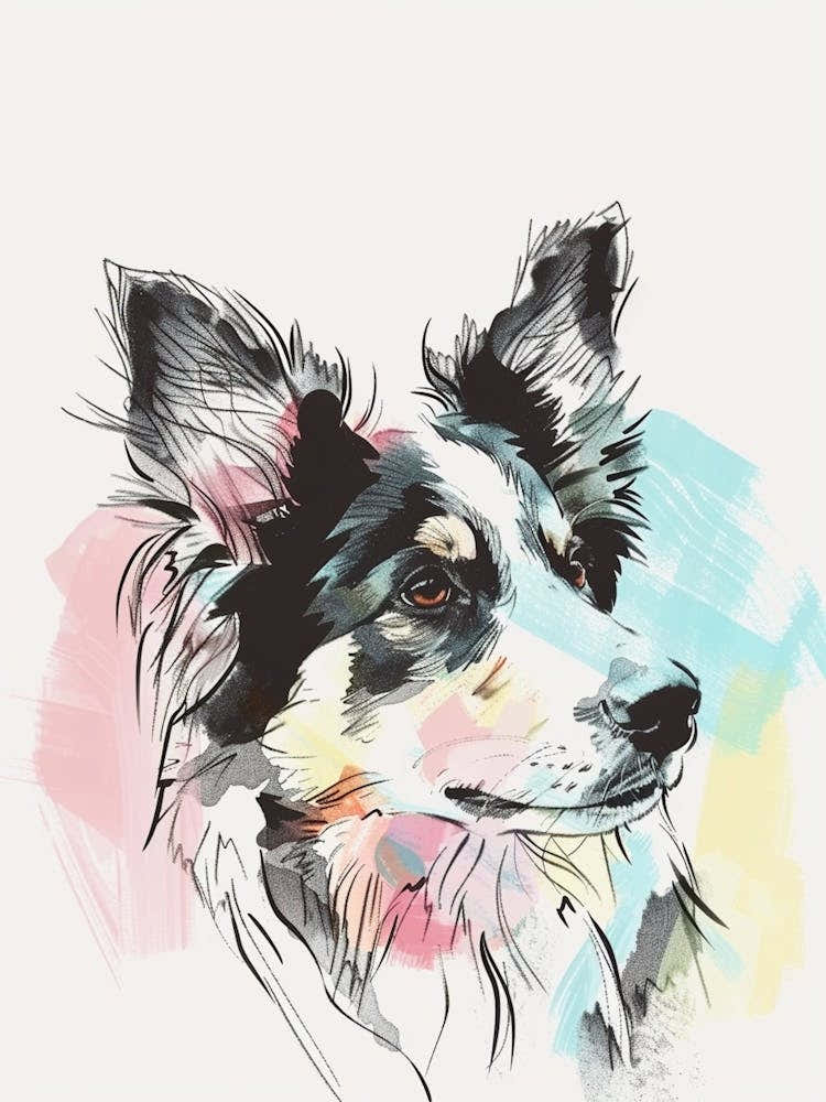 Australian Shepherd Dog Pastel Line Watercolour Illustration  2