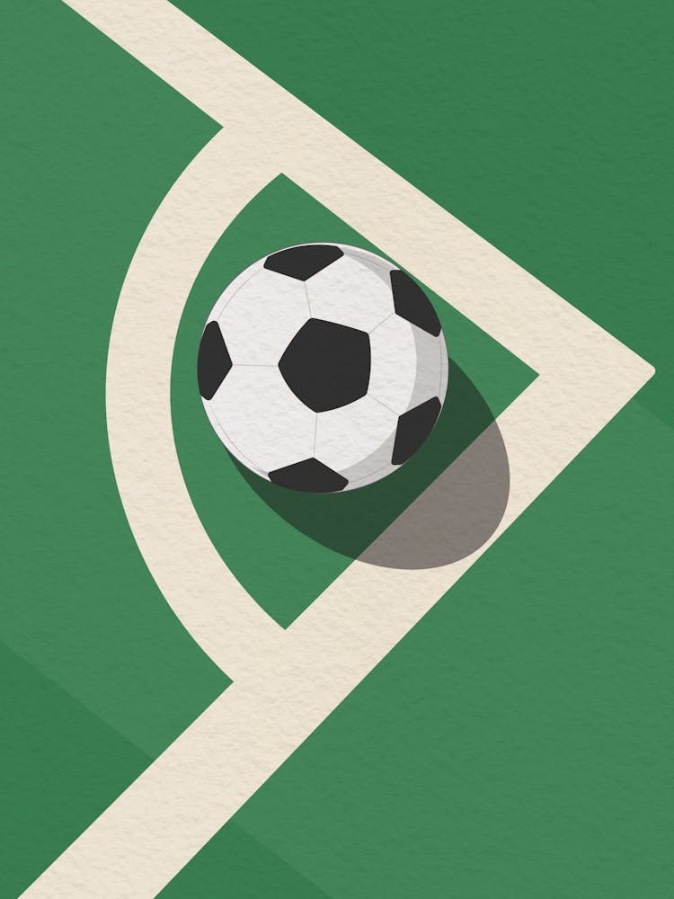 Vintage minimal art Soccer Ball On A Green Field