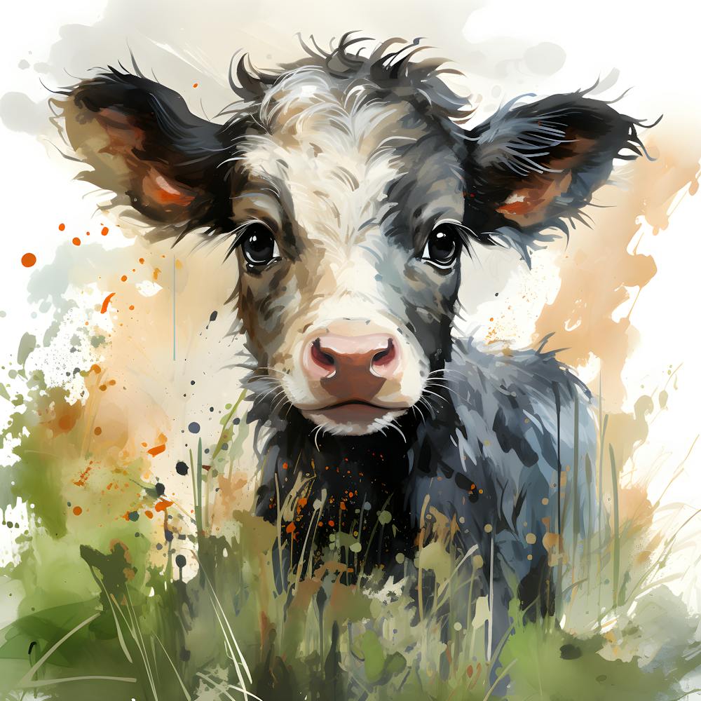 Moo Ving Art Portrait de Vache à l'Aquarelle