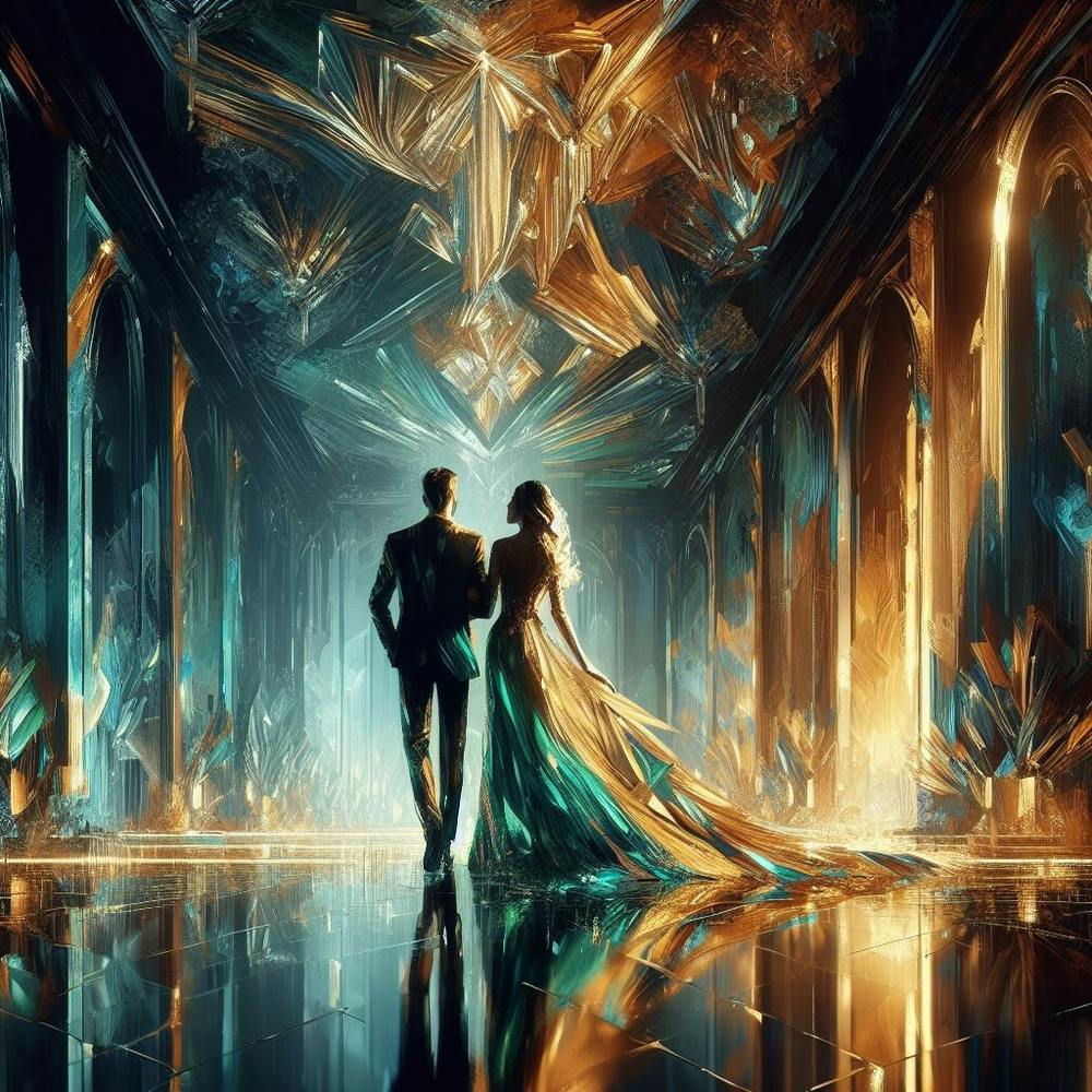 Couple in a hall with crystal texture 1