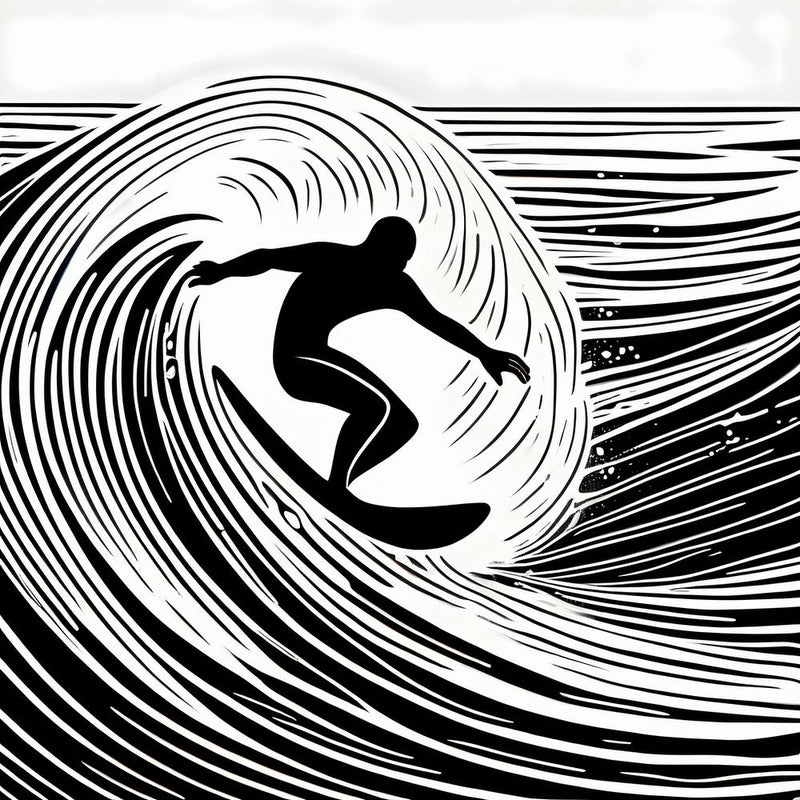 Linocut Black And White Surfer On A Wave art, surfing art, 262