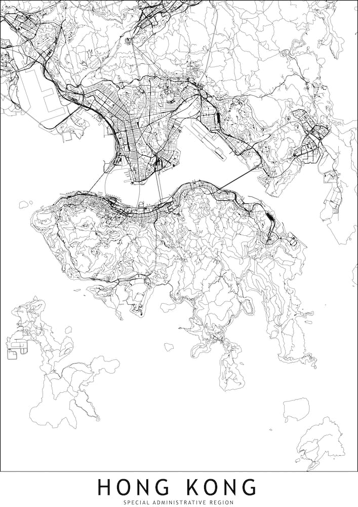 Hong Kong White Map Line