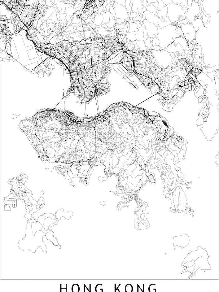 Hong Kong White Map Line