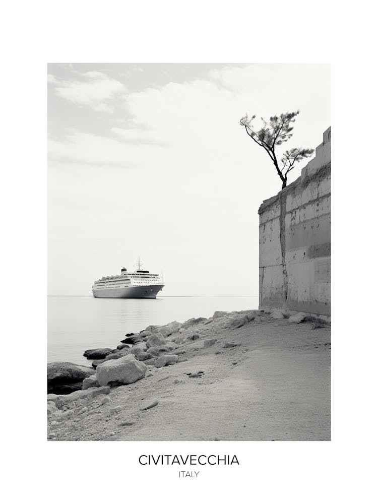Poster Of Civitavecchia, Italy, Black And White Photo 1