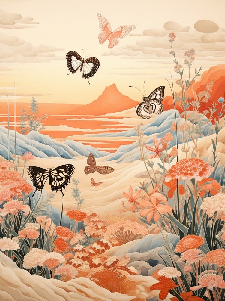 Butterflies In The Sand Dunes Japanese Style Painting 3