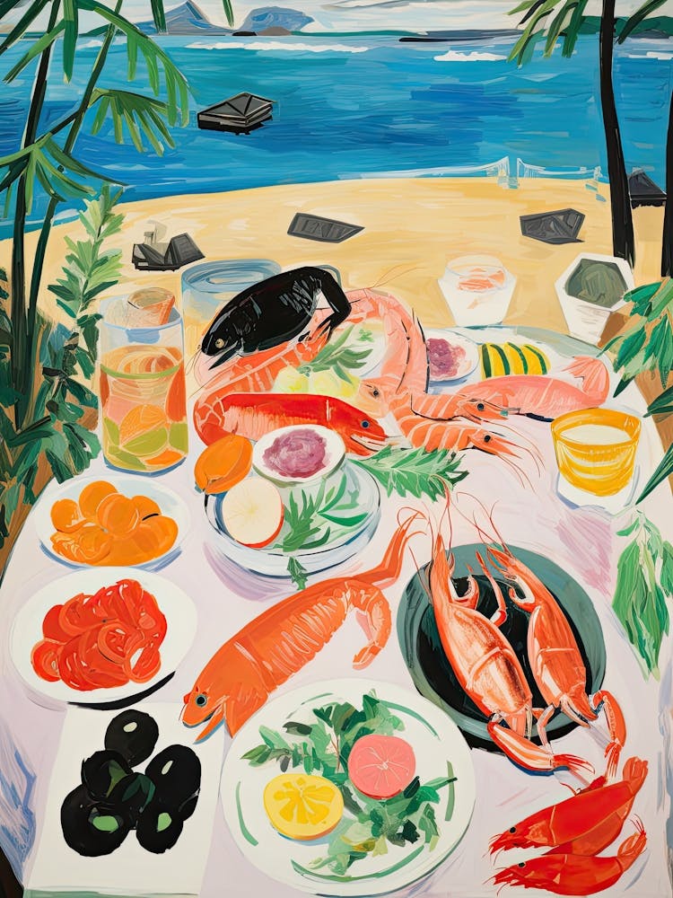 Mediterranean Seafood Lunch Summer Illustration 0