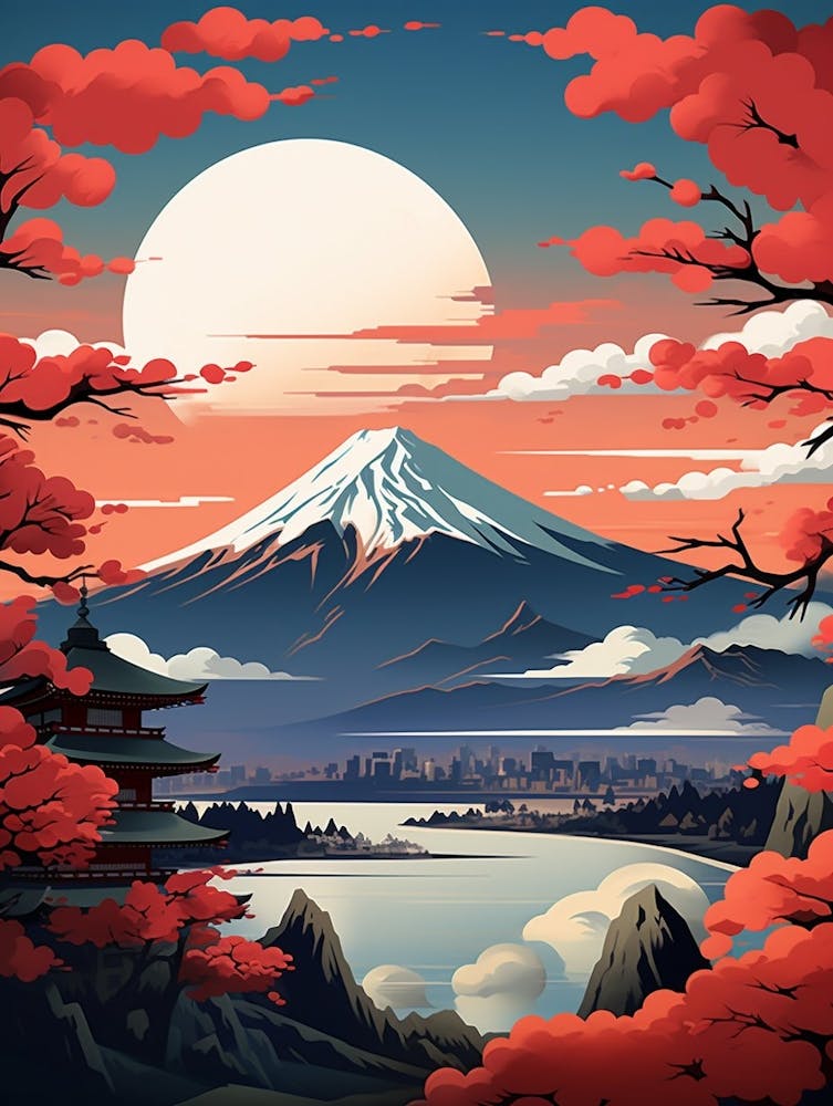 Mountains And Hot Springs Japanese Style Illustration 7